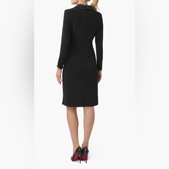 ADRIANNA PAPELL black jersey long sleeve satin tuxedo dress size 2 - Picture 2 of 5